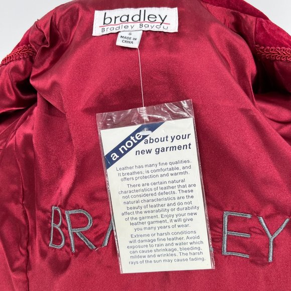 Bradley Bayou Cranberry Red Suede Leather Coat with Grommets/Sash Tie Size S - Picture 8 of 8